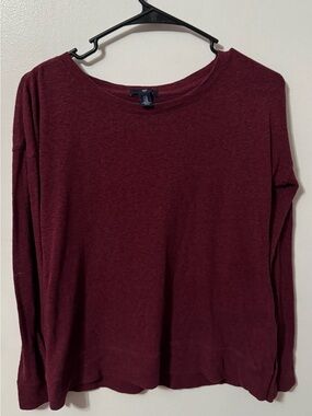 GAP Women's Long Sleeve Semi-Sheer Crewneck Top - Burgundy